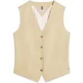 Tommy Hilfiger Anzugweste "NEW ESS LINEN VEST", Damen, Gr. 36, beige, Web, Obermaterial: 76% Leinen, 24% Lyocell, unifarben, regular fit normal, V-Ausschnitt, Westen Anzugweste, mit Logo-Stickerei