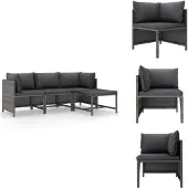 vidaXL 4-tlg. Garten-Lounge-Set mit Kissen Poly Rattan Grau - Gartensofaelemente