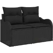 vidaXL Gartensofa mit Kissen Schwarz 121 x 62 x 69cm Poly-Rattan
