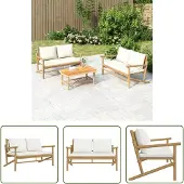 The Living Store Gartenbank mit Cremeweißen Kissen Bambus