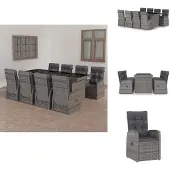 vidaXL 9-tlg. Garten-Essgruppe mit Auflagen Poly Rattan Grau - Gartenmöbel-Sets