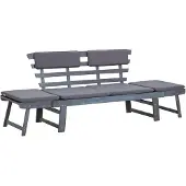 vidaXL Gartenbank mit Auflagen 2-in-1 190 cm Grau Massivholz Akazie - Gartenbänke