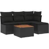 The Living Store 5-tlg. Garten-Sofagarnitur mit Kissen Schwarz Poly Rattan