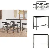 vidaXL 7-tlg. Gartenbar-Set mit Kissen Poly Rattan Grau - Gartenmöbel-Sets