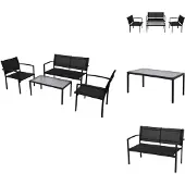 vidaXL 4-tlg. Garten-Lounge-Set Textilene Schwarz - Gartenmöbel-Sets