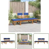 The Living Store Gartenbank mit Auflagen 2-in-1 190 cm Massivholz Akazie