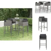 vidaXL 5-tlg. Gartenbar-Set mit Kissen Poly Rattan Grau - Gartenmöbel-Sets