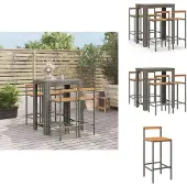 vidaXL 5-tlg. Gartenbar-Set Grau Poly Rattan & Massivholz Akazie - Gartenmöbel-Sets