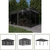 The Living Store Pavillon mit Moskitonetz & LED-Lichterkette 4x3x2,73m Anthrazit