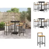 vidaXL 5-tlg. Gartenbar-Set Schwarz Poly Rattan & Massivholz Akazie - Gartenmöbel-Sets