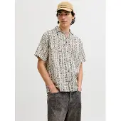Jack & Jones Kurzarmhemd "JPRBLULYON PRINT DOBBY S/S SHIRT SN", Herren, Gr. L, N-Gr, moonstruck aop, Web, Obermaterial: 100% Baumwolle, bedruckt, normal, Hemden Kurzarmhemd