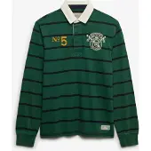 Superdry für Herren. M1110483A Rugby-Poloshirt Double Emblem Stripe Rugby grün (XXL), Lässig, Baumwolle, Langarm