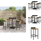 vidaXL 5-tlg. Gartenbar-Set Schwarz Poly Rattan & Massivholz Akazie - Gartenmöbel-Sets