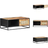 vidaXL Couchtisch 90x50x35 cm Raues Mangoholz und Wiener Geflecht - Couchtische
