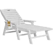Vevor Sonnenliege, 181kg Tragkraft, HDPE Gartenliege, Strandliege mit 6-fach verstellbarer Rückenlehne, Armlehne, Getränkehalter, Balkonliege, Terrassenliege für Pool, Terrasse, Patio, Rasen, Weiß