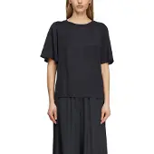 Comma 1100000002199 , Damen, Gr. 36, schwarz (navy), Single Jersey, Obermaterial: 95% Viskose, 5% Elasthan, unifarben, regular fit normal, Rundhals, Shirts 1100000002199, mit geripptem Ausschnitt