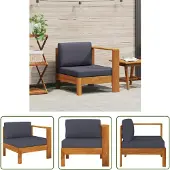 The Living Store Mittelsofa mit 1 Armlehne Dunkelgrau Massivholz Akazie