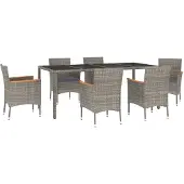 Syfax 7-tlg. Garten-Essgruppe mit Kissen Grau Poly Rattan