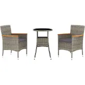 Syfax 3-tlg. Garten-Bistro-Set mit Kissen Grau Poly Rattan