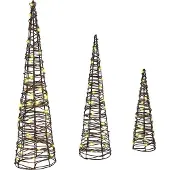 Syfax Weihnachtsbaum 3 pcs Warmweiß 20 x 20 x 80 cm Rattan