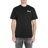Replay für Herren. M3397.000.23608P Schwarzes bedrucktes T-shirt (L), Lässig, Baumwolle, Kurzarm