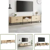 The Living Store TV-Schrank mit Schublade Sonoma-Eiche 200x25x44cm Holzwerkstoff