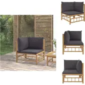 vidaXL Garten-Ecksofa mit Dunkelgrauen Kissen Bambus - Gartensofaelemente