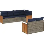 Syfax 7-teiliges Gartensofa-Set mit Kissen, grau, Polyrattan