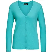 Goldner Strickjacke "Kurzgröße Weiche Kaschmirstrickjacke mit V-Ausschnitt", Damen, Gr. 21, blau (aqua), Obermaterial: 100% Kaschmir WS., V-Ausschnitt, Rippe, Strickjacken Strickjacke, Ohne