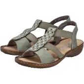 Rieker Sandale , Damen, Gr. 39, grün (schilfgrün), Nubuklederimitat, unifarben, Basic, Schuhe Sandale, Sommerschuh, Schlupfschuh mit Gummizug für guten Sitz