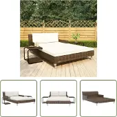 The Living Store 2-Personen-Sonnenliege mit Auflagen Poly Rattan Braun