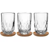 Leonardo Gläser-Set "Latte Macchiato-Set GOCCE, 380 ml, 6-teilig", transparent, H:11,9cm Ø:7,9cm, Glas, Trinkgefäße, Gläser-Set, 3 Gläser mit unterschiedlichem Tropfenrelief, inkl. Kork-Untersetzer