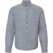 Casual Friday Langarmhemd "Langarmhemd CFAnton", Herren, Gr. L, N-Gr, blau (schwarz navy), Obermaterial: 100% Leinen LI., Hemden Langarmhemd