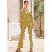 Alba Moda Jackenblazer "Blazer Blazer mit grafischem Print", Damen, Gr. 44, grün (beige, limette), Obermaterial: 95% Polyester PES. 5% Elasthan EL., Modern, V-Ausschnitt, Blazer Jackenblazer