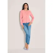 MADELEINE Basic Strickjacke mit Halbarmpullover in apricot / melange | Gr.: 44