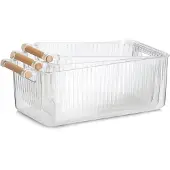 Zeller Aufbewahrungsboxen-Set, 3-tlg., Kunststoff/Bambus, transparent, ca. 28 x 16 x 11 cm, 31 x 17 x 11,5 cm, 34 x 18 x 12 cm