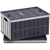 Vevor Klappbox 65 L 2er-Pack, Faltbare Aufbewahrungsboxen aus Kunststoff, Stapelbare Klappkörbe mit Deckel, Tragkraft 38 kg pro Box, Klappkiste, Ideal für Haushaltsorganisation, Grau & Schwarz