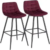 OEM Barstoel-Set aus 2 Stücken mit Rückenlehne - Roter Velvet-Küchenstuhl