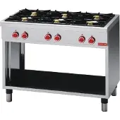 Gastronoble Gasherd 65/110Ceg mit 6 Kupferbrennern, 25,8kW, offenem Unterregal, emaillierten Topfträgern, 65x85x110cm