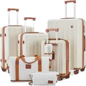 OEM Hartschalenkoffer-Set 6-teilig mit 4 Rädern und TSA-Schloss Weiß Braun