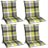 Beautissu Sunny GR Niedriglehner Auflage, 100x50x6cm, Grün kariert, 4er Set