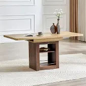 Ninkear Ausziehbarer Esstisch, MDF, Nussbaum, 130/160cm, Stauraum (Natural Wood,Walnut)
