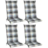 Beautissu Sunny BK, 120x50x6cm, Blau kariert, 4er Set, Gartenstuhlauflage