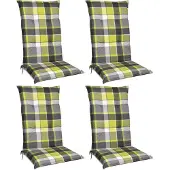 Beautissu Sunny GR, 120x50x6cm, Grün kariert, 4er Set, Gartenstuhlauflage