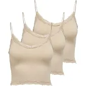 ONLY T-Shirt "T-Shirt ONLVICKY LACE SEAMLESS CROPPED TOP 3P 3er Pack", Damen, Gr. M, beige, Obermaterial: 92% Polyamid PA. 8% Elasthan EL., Shirts T-Shirt
