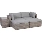 Greemotion Olea Loungeset grau 2-4 Personen, stapelbar, witterungsbeständig, mit Ecksesseln, Hockern & Tisch