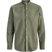 Jack & jones Langarmhemd "JJEBREEZE LINEN BLEND BAND SHIRT L PLS", Herren, Gr. 5XL, N-Gr, grün (dusty olive), Web, Obermaterial: 70% Baumwolle, 30% Leinen, , Hemden Langarmhemd, mit Stehkragen