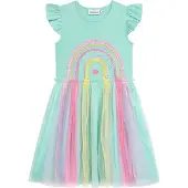 DANAMADE 1100000002199 "Dresses DCARLA", Mädchen, Gr. 98, bunt (turquoise), Oberteil: 90% Baumwolle, 10% Polyester. Rock: 100% Polyester. Futter: 100%Baumwolle, Kleider 1100000002199