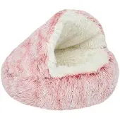 OEM Rundes Hundebett mit Kap, Waschbar, Antirutsch, 40cm, Rosa, Plüsch