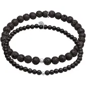 KUZZOI Armkette "Armband Lava Onyx Edelstein Perlen Set Bead aus 925 Silber" Gr. 210, silber, Armbänder, Herren, 210, Silber 925 (Sterlingsilber), Armkette